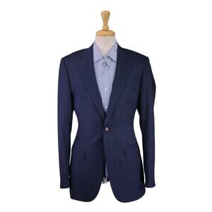 Black Lapel Blue Woven 2-Btn Modern Fit Blazer Jacket 36R